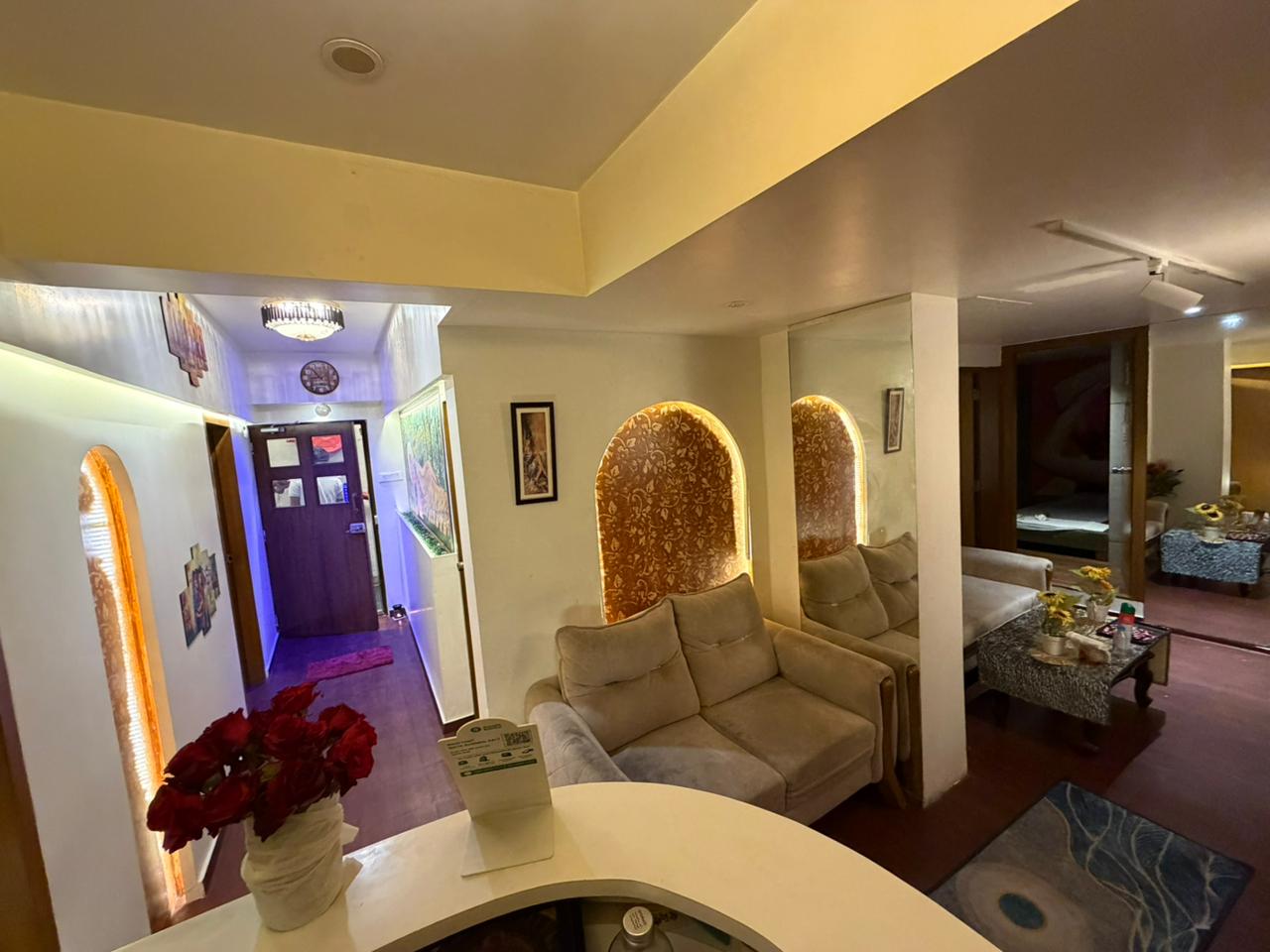 Reception lounge with warm decor